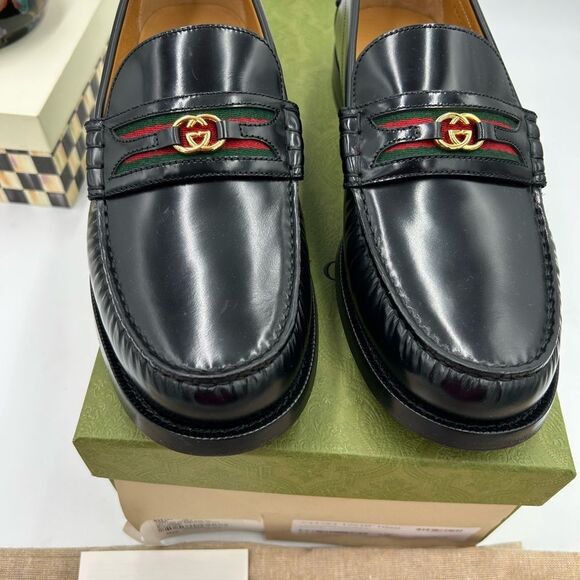 Men's Gucci kaveh interlocking G leather loafers size 10.5 made in Italy - Picture 3 of 9